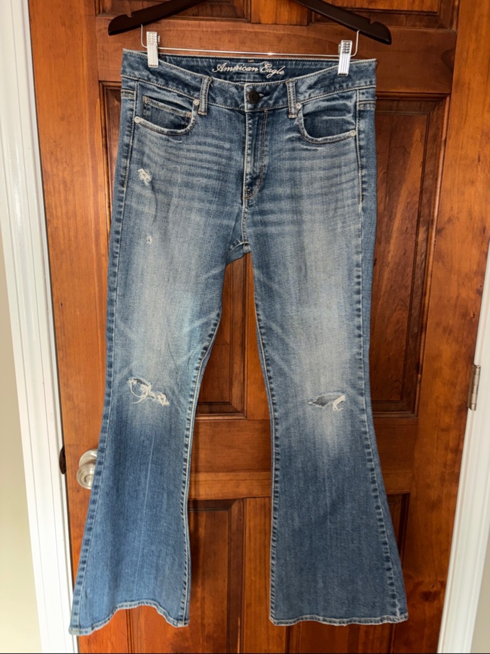 American Eagle Outfitters Light Blue Distressed Flare Jeans